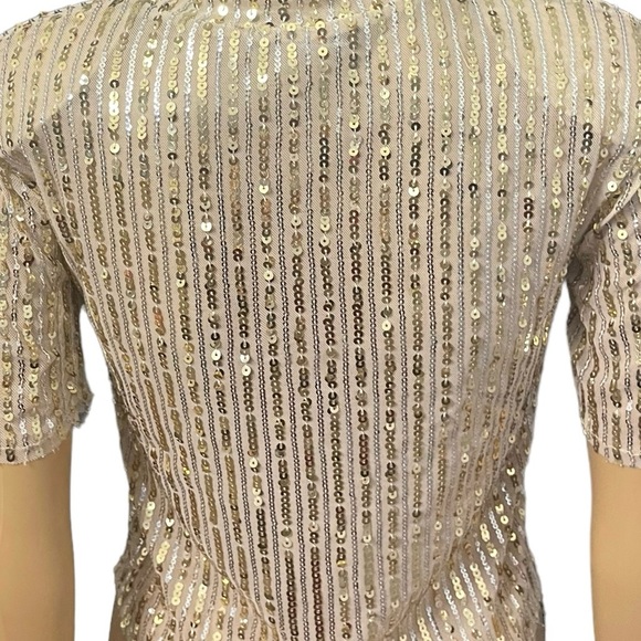ZARA Gold & Silver Sequin Top W/ Shoulder Pads Size S - Picture 5 of 6